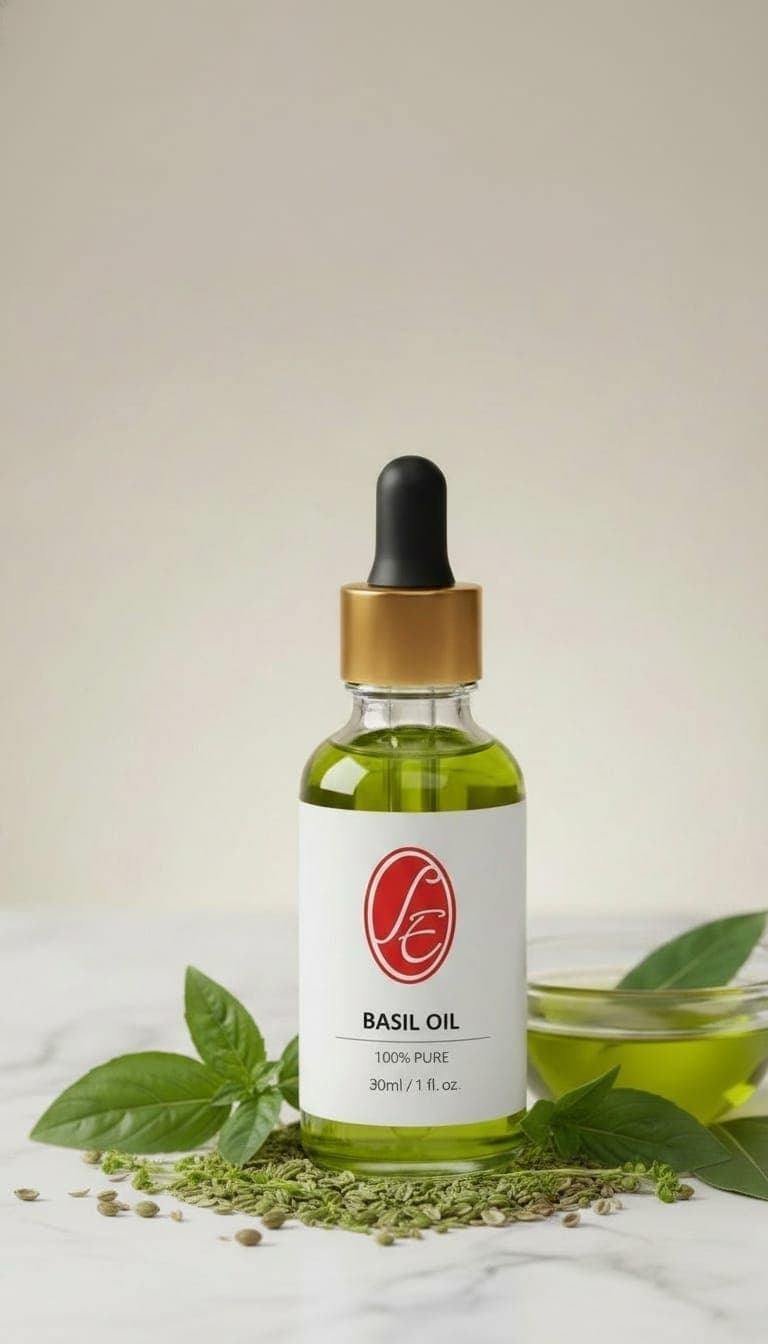 Pure Basil Oil Essential Oil - High Resolution Image